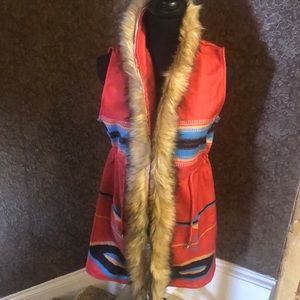 Miss Look Southwest print faux fur front & collar